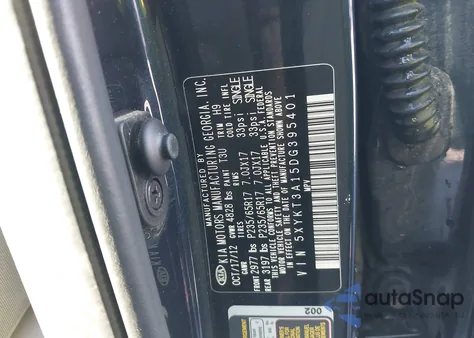 2013 Kia Sorento Lx из США, поврежденный, VIN 5XYKT3A15DG395401